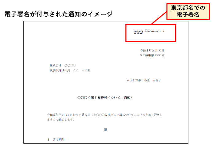 電子署名が付与された通知のイメージ