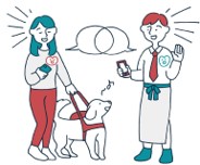 障害者の方と施設の方がコミュニケーションしているイラスト